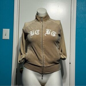 BCBG Max Azria Women's Vintage Y2K velour jacket beige 2 way zipper large GUC